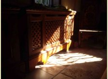 Oak radiator cover with woven front